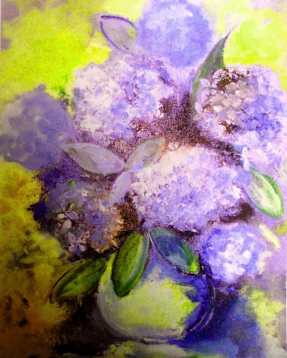 Peinture intitulée "" Les hortentias  "" par Jeanne Le Guen, Œuvre d'art originale, Huile Monté sur Châssis en bois