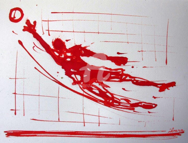 football-arret-gardien-n-68-dessin-d-ibara-a-l-encre-rouge-sur-papier-aquarelle-300gr-format-30cm-sur-42cm.jpg 图画, 11.8x16.5 in