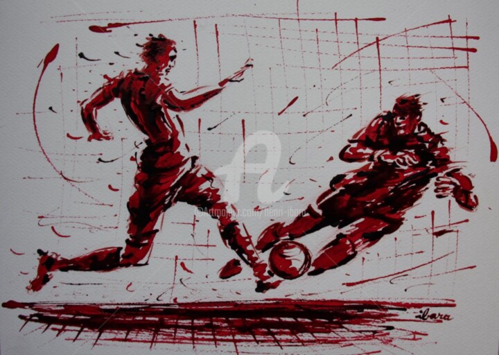 football-n-69-dessin-d-ibara-a-l-encre-rouge-sur-papier-aquarelle-300gr-format-30cm-sur-42cm.jpg 图画, 11.8x16.5 in