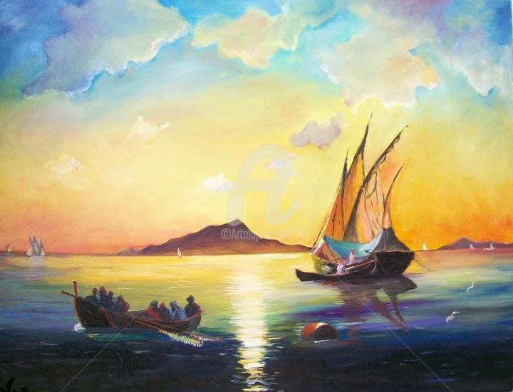 Pintura titulada "''Bay of Napoli''" por Veronica Dinca, Obra de arte original, Oleo