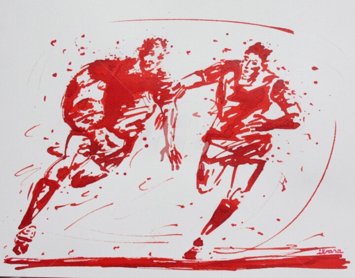 rugby-n-37-dessin-d-ibara-encre-rouge-sur-papier-aquarelle-format-30cm-sur-42cm.jpg 图画, 11.8x16.5 in