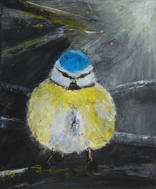 Peinture intitulée "Mésange Bleue" par M Batté Gauthier, Œuvre d'art originale, Acrylique