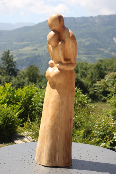 Scultura intitolato "Couple si prés" da Max Bernard, Opera d'arte originale, Legno