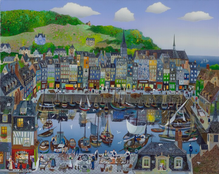Peinture intitulée "HONFLEUR - LE VIEUX…" par Bernard Ambielle, Œuvre d'art originale, Huile