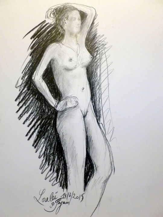 Dessin intitulée "Lorelei-14-mars-15" par Pierre Feyeux, Œuvre d'art originale, Graphite