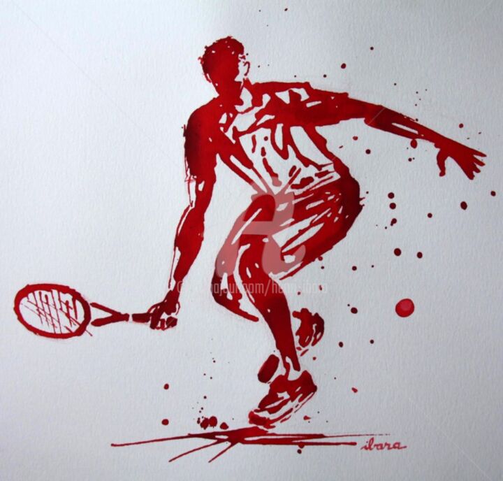 tennis-n-12-dessin-d-ibara-a-l-encre-rouge-et-sanguine-sur-papier-aquarelle-300gr-format-30cm-sur-42cm.jpg 图画, 11.8x16.5 in