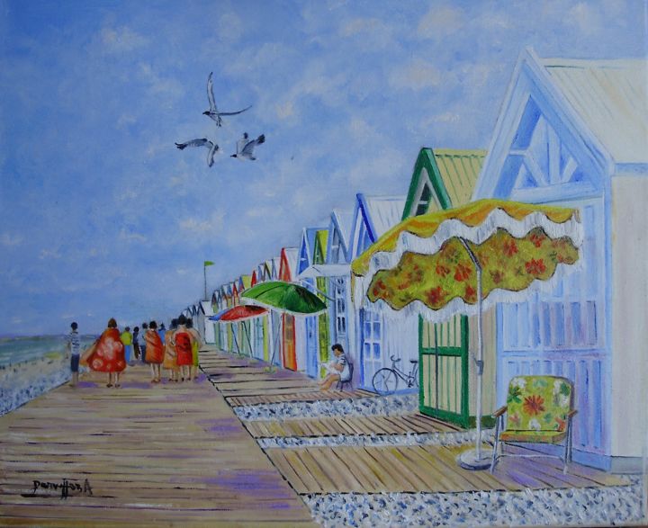 Peinture intitulée "CAYEUX SUR MER - BA…" par Alain Dervillez, Œuvre d'art originale, Huile