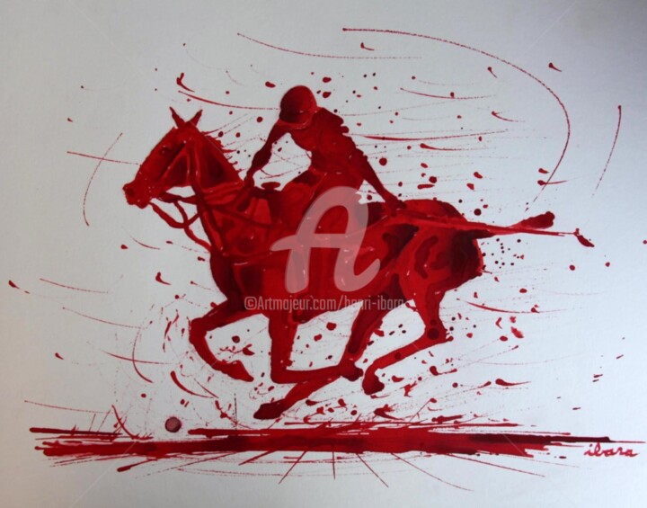 joueur-de-polo-a-cheval-dessin-d-ibara-a-l-encre-rouge-sur-papier-aquarelle-300gr-format-30cm-sur-42cm-2.jpg 图画, 11.8x16.5 in