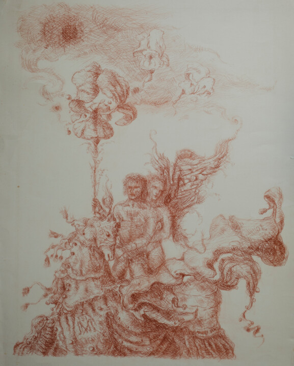 Drawing titled "Adam and Eve" by Mandy Sand, Original Artwork, Charcoal