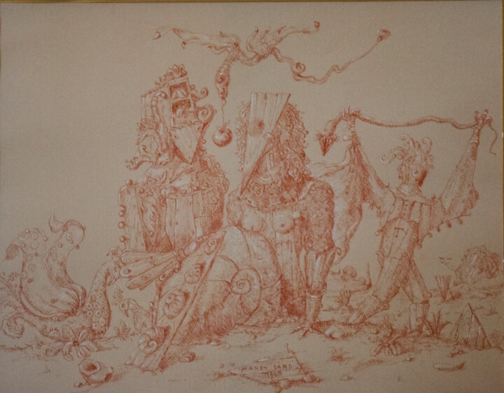 Drawing titled "Adam and Eve" by Mandy Sand, Original Artwork, Chalk