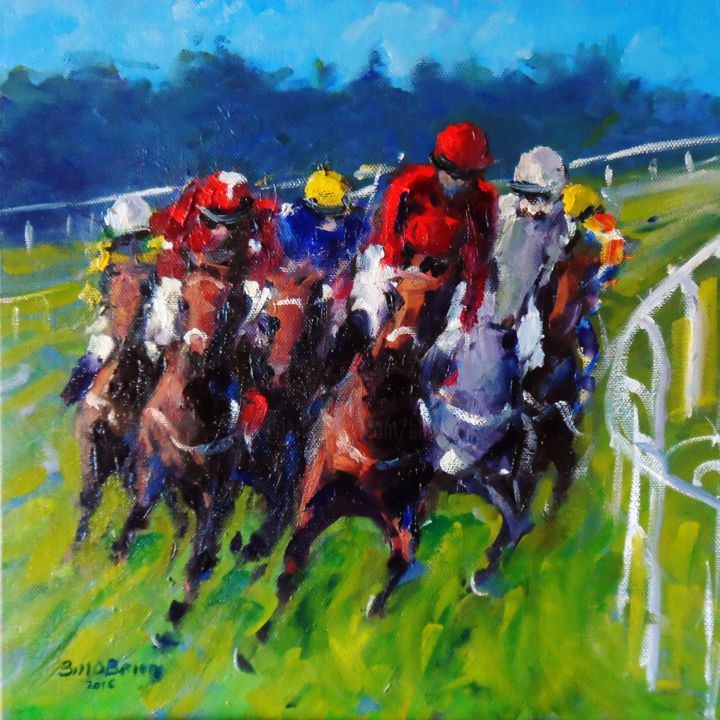 Pittura intitolato "Horse Racing, Toget…" da Bill O'Brien, Opera d'arte originale, Olio
