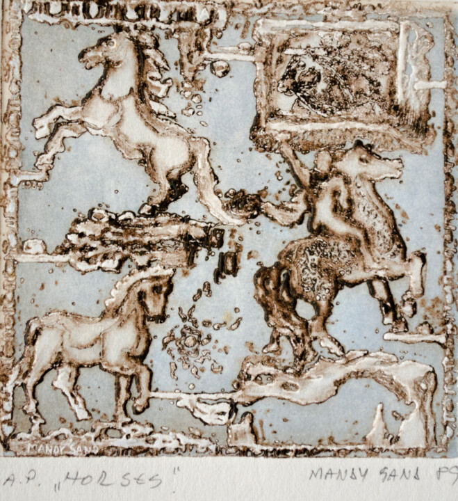 Horses 印花与版画, 3.9x3.9 in