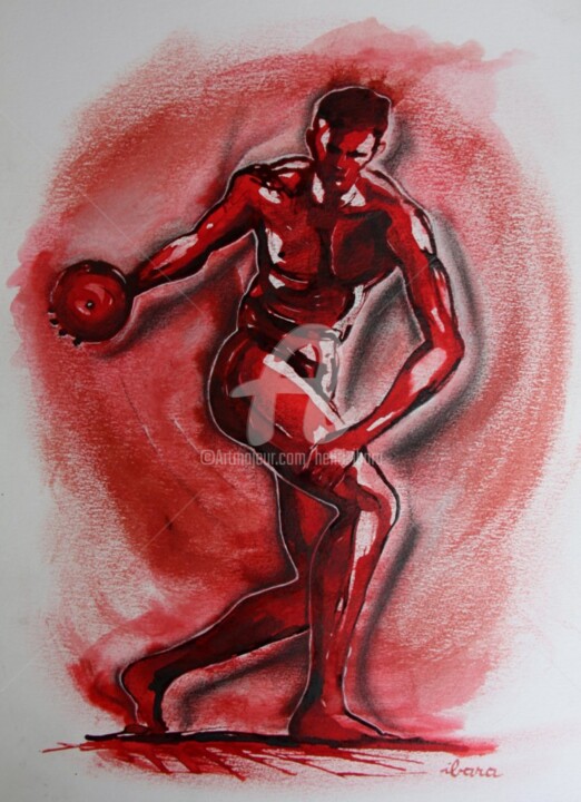 lancement-du-disque-dessin-encre-rouge-sanguine-et-crayon-noir-sur-papier-aquarelle-par-ibara.jpg 图画, 16.5x11.8 in