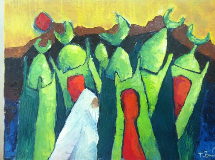Peinture intitulée "dence les marabout" par Benaicha, Œuvre d'art originale, Huile
