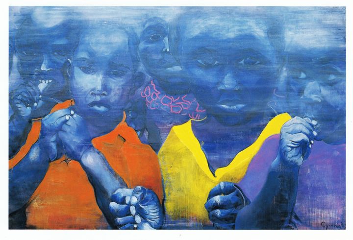 Schilderij getiteld "Boys from Uganda" door Cynthia Ruffin, Origineel Kunstwerk, Olie