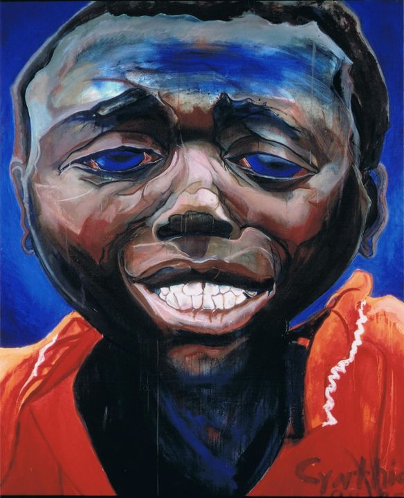 Schilderij getiteld "Boy from Rwanda" door Cynthia Ruffin, Origineel Kunstwerk, Olie