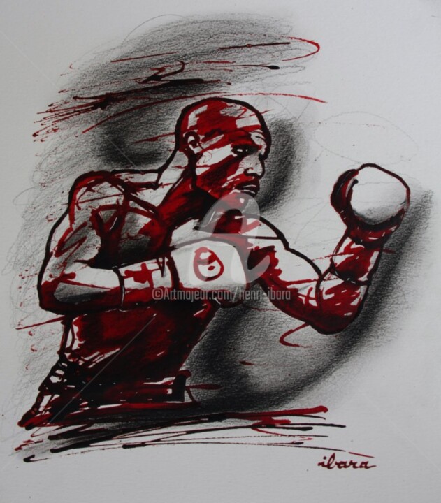 boxe-n-6-dessin-d-ibara-a-l-encre-rouge-sanguine-et-crayon-noir-sur-papier-aquarelle-300gr-format-30cm-sur-42cm.jpg 图画, 16.5x11.8 in