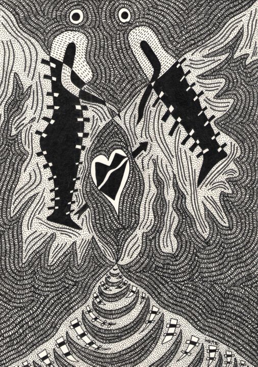 Drawing titled "Blind love - 3" by Shanmukha Inkas, Original Artwork, Ballpoint pen