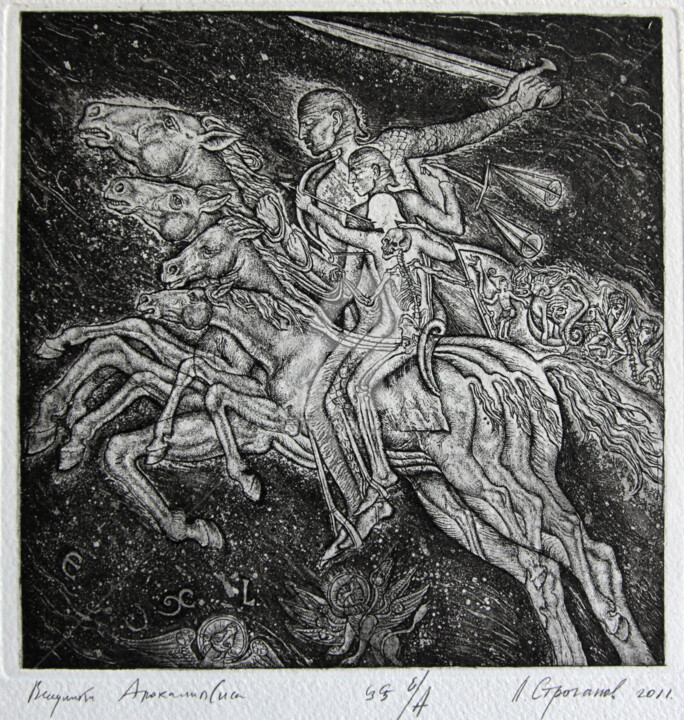 Horseman of Apocalypse Printmaking, 6.7x6.7 in