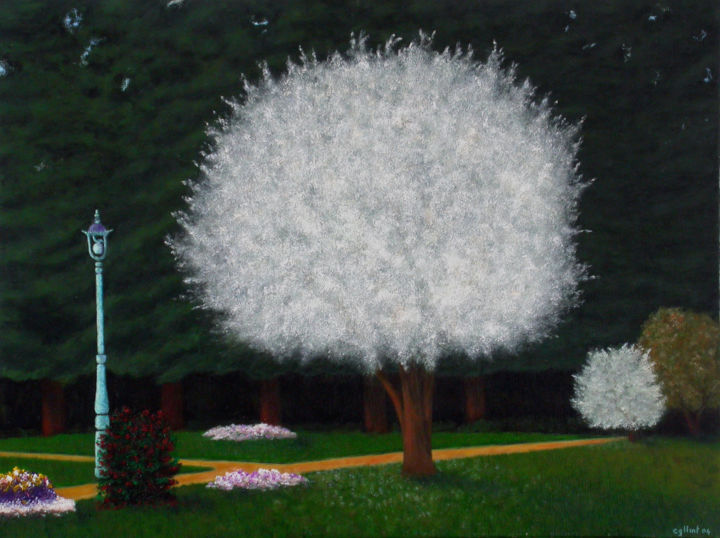 Peinture intitulée "halesia carolina au…" par Claude Guillemet, Œuvre d'art originale, Huile Monté sur Châssis en bois