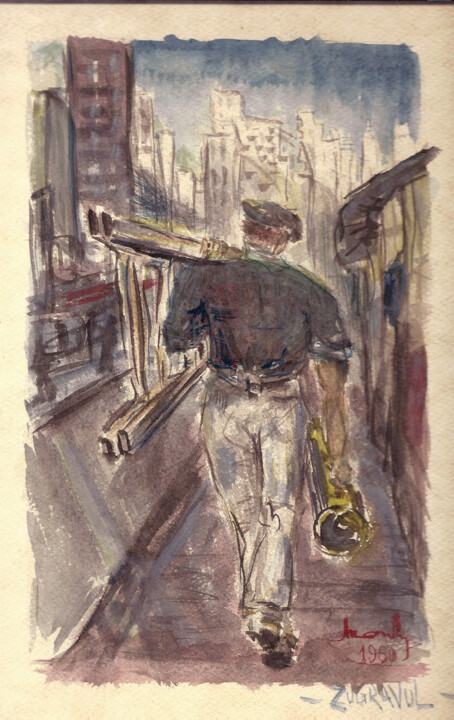 Painting titled "Painter" by Mandy Sand, Original Artwork, Watercolor