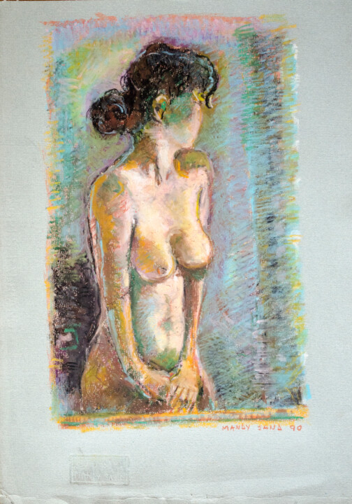 Drawing titled "Half body Nude" by Mandy Sand, Original Artwork, Pastel
