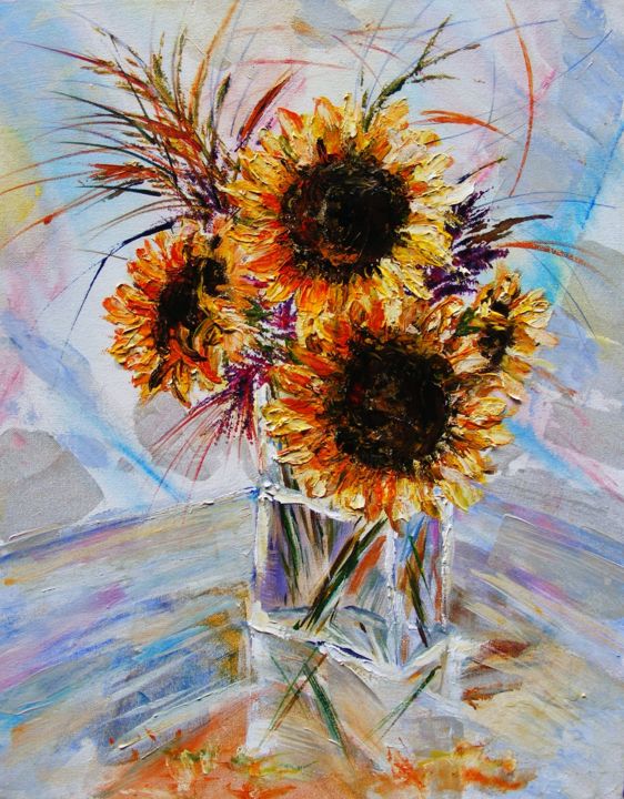 绘画 标题为“Sunflowers in glass” 由Ferrand, 原创艺术品, 丙烯
