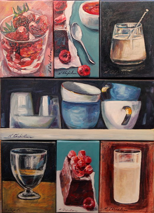 Painting titled "Composition de 7 pe…" by Nathalia Chipilova, Original Artwork, Acrylic