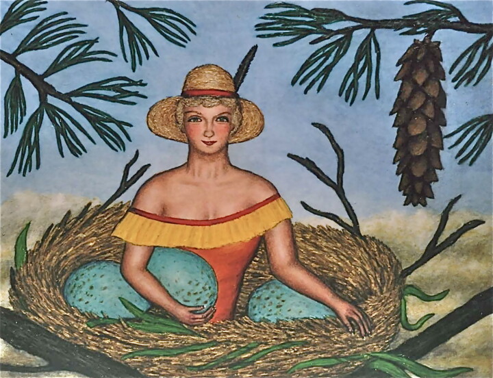 Painting titled "Tending the Nest" by Stephen Warde Anderson, Original Artwork, Acrylic Mounted on Wood Panel