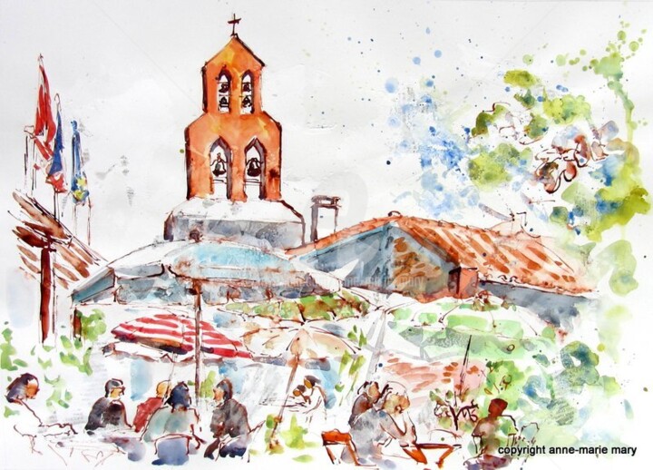 Peinture intitulée ""A Clermont Le Fort"" par Anne-Marie Mary, Œuvre d'art originale, Aquarelle