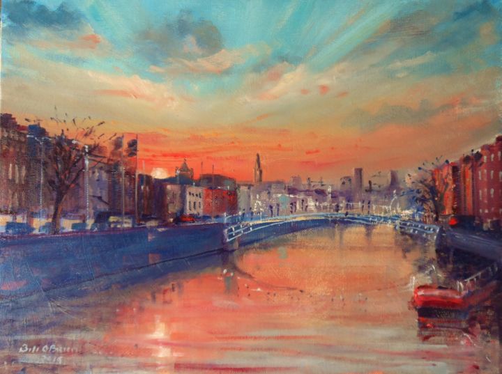 Painting titled "Winter Sunset on th…" by Bill O'Brien, Original Artwork, Oil