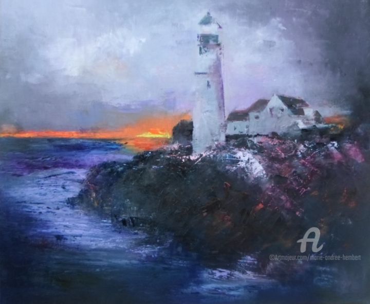 Peinture intitulée "coucher de soleil s…" par Marie Andrée Hembert, Œuvre d'art originale, Huile Monté sur Châssis en bois