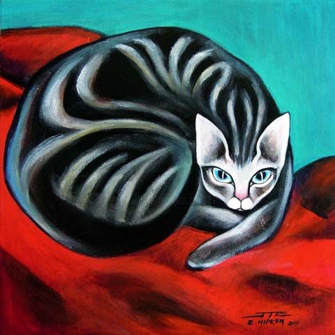Painting titled "LE CHAT" by Jie Zh, Original Artwork