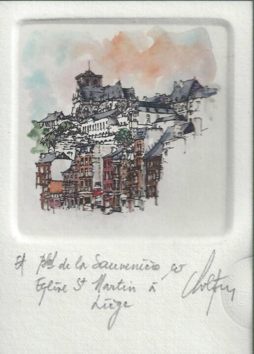 Liège - Boulevard de la Sauvenière et Eglise St Martin Printmaking, 4.7x3.2 in