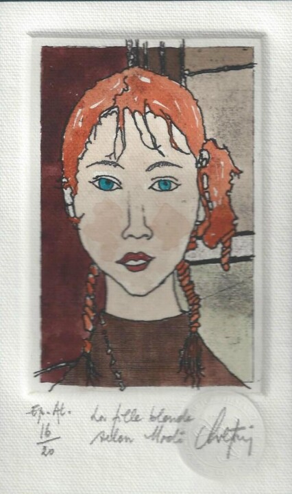 La fille blonde selon Modi Printmaking, 4.5x3 in