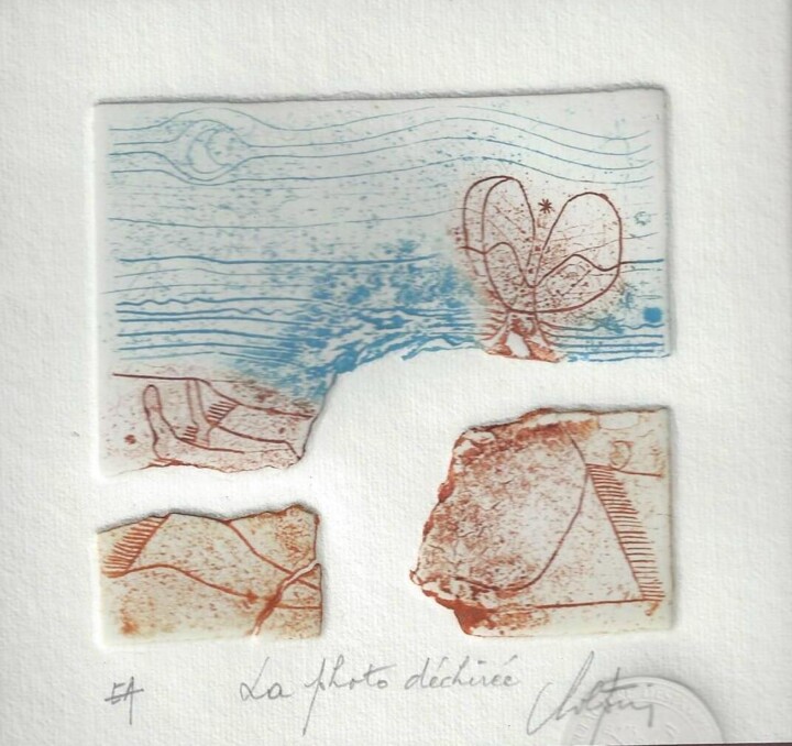 La photo déchirée Printmaking, 3.9x3.9 in
