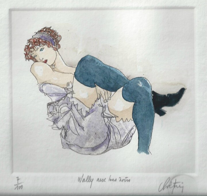 Wally aux bas noirs (d'après Egon)- grand Printmaking, 6.3x7.1 in