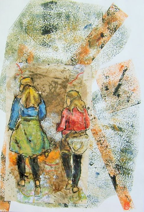 ""Voyages en cartes"…" başlıklı Baskıresim Rosemary Piolais tarafından, Orijinal sanat, Gravür