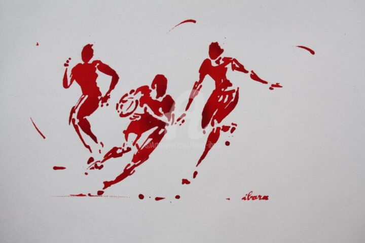 rugby-n-43-dessin-d-ibara-encre-rouge-sur-papier-aquarelle-format-30cm-sur-42cm.jpg 图画, 11.8x16.5 in