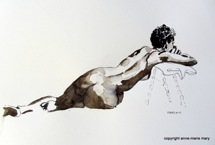 Dessin intitulée "croquis Loane 16 oc…" par Anne-Marie Mary, Œuvre d'art originale, Encre