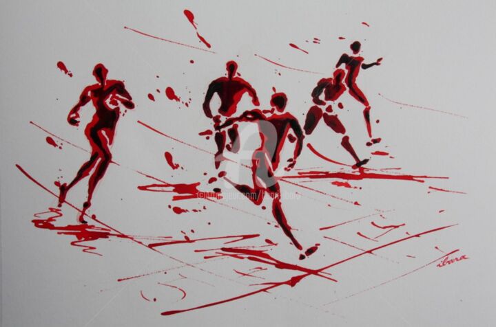 arrivee-100m-n-5-dessin-d-ibara-a-l-encre-rouge-sur-papier-aquarelle-300gr-format-30cm-sur-42cm.jpg 图画, 11.8x16.5 in