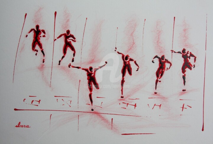 arrivee-100m-n-6-dessin-d-ibara-a-l-encre-rouge-sur-papier-aquarelle-300gr-format-30cm-sur-42cm.jpg 图画, 11.8x16.5 in