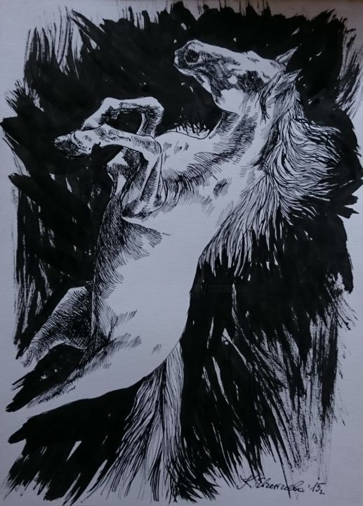 图画 标题为“Horse 10” 由Katerina Evgenieva, 原创艺术品, 墨