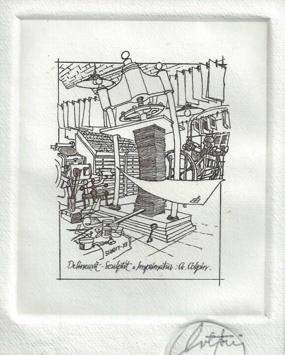 Printmaking titled "ex-libris d'André C…" by André Colpin, Original Artwork, Etching