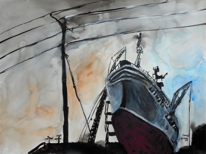 Painting titled "Dakota Creek Shipya…" by Janel Bragg, Original Artwork, Ink