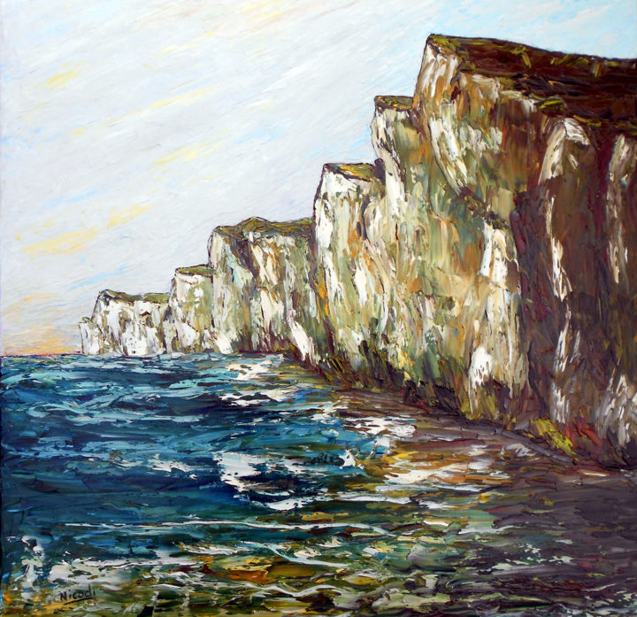 Peinture intitulée "AU PIED DES FALAISES" par Nicodi, Œuvre d'art originale, Huile