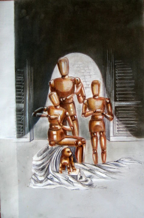 Drawing titled "La famiglia media s…" by Yulia A Korneva, Original Artwork, Chalk
