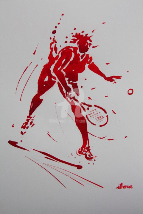 tennis-dame-n-13-dessin-d-ibara-a-l-encre-rouge-et-sanguine-sur-papier-aquarelle-300gr-format-30cm-sur-42cm.jpg 图画, 16.5x11.8 in