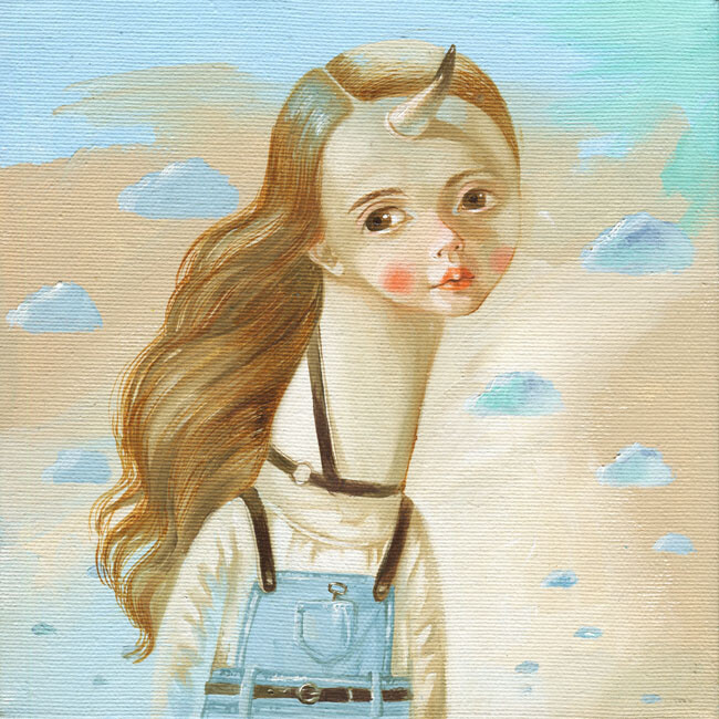 Schilderij getiteld "Unicorn / Unicorno…" door Natalia Derevianko, Origineel Kunstwerk, Olie