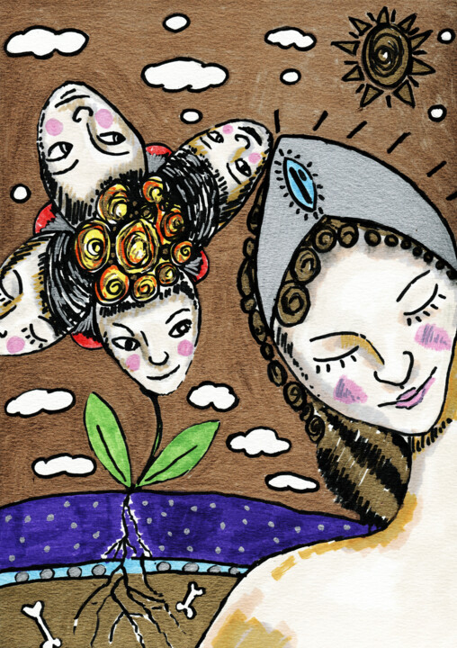 Dessin intitulée "Fleur" par Karine Garelli (Reds Robin), Œuvre d'art originale